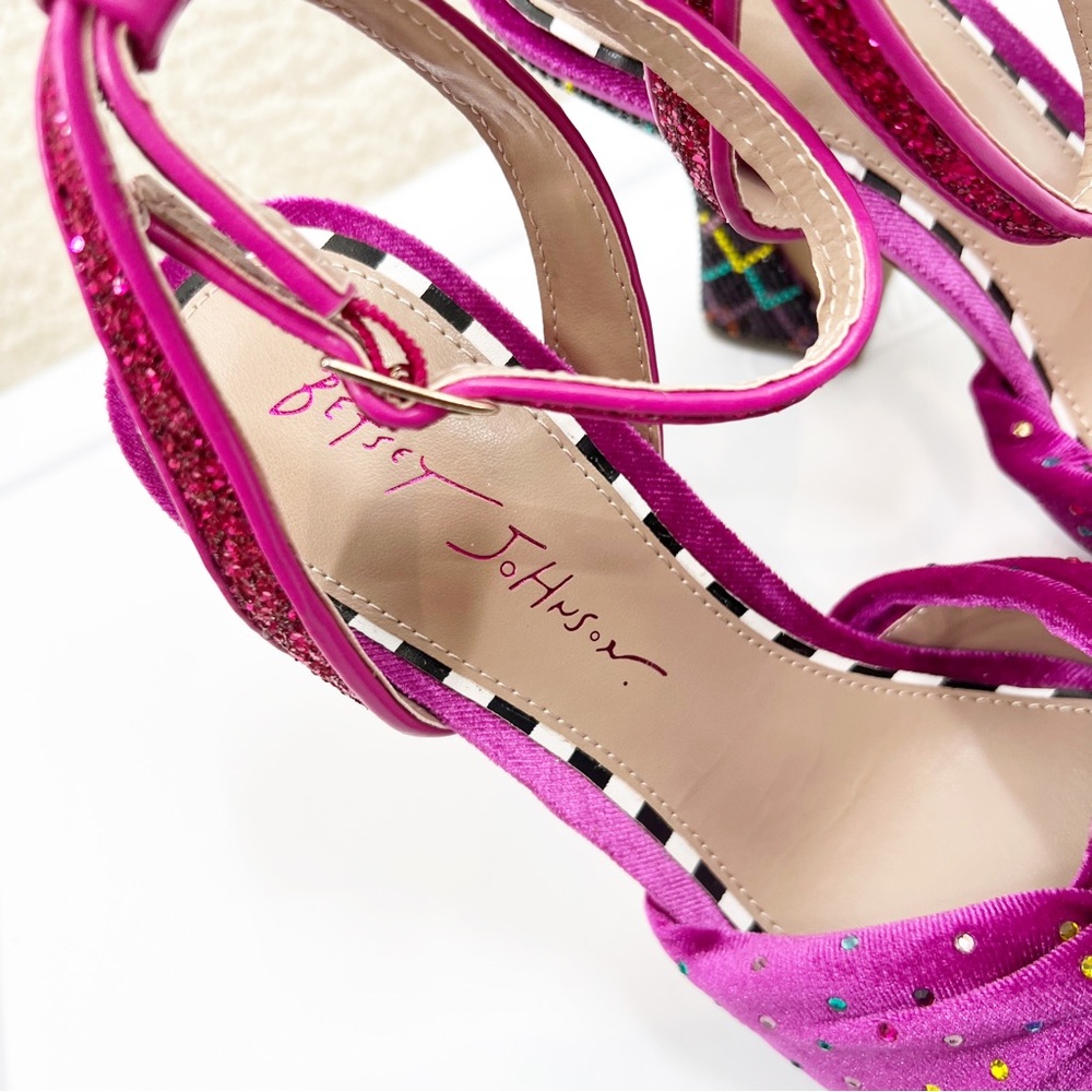 Betsey Johnson Alianna Heels Velour Velvet Purple Rhinestones - Picture 6 of 10